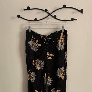 Black Floral Print Lace-Up Pants (Lulus.com)